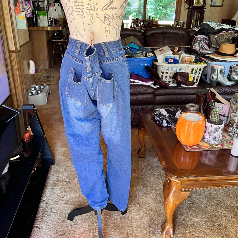 High Rise Jeans for Women Trendy 90s Denim Straight Leg Jeans orange thread rips - Picture 5 of 16